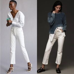 AGOLDE 90s High‎ Rise Ivory Denim Button Fly Straight Leg Ankle Cropped Jeans 29